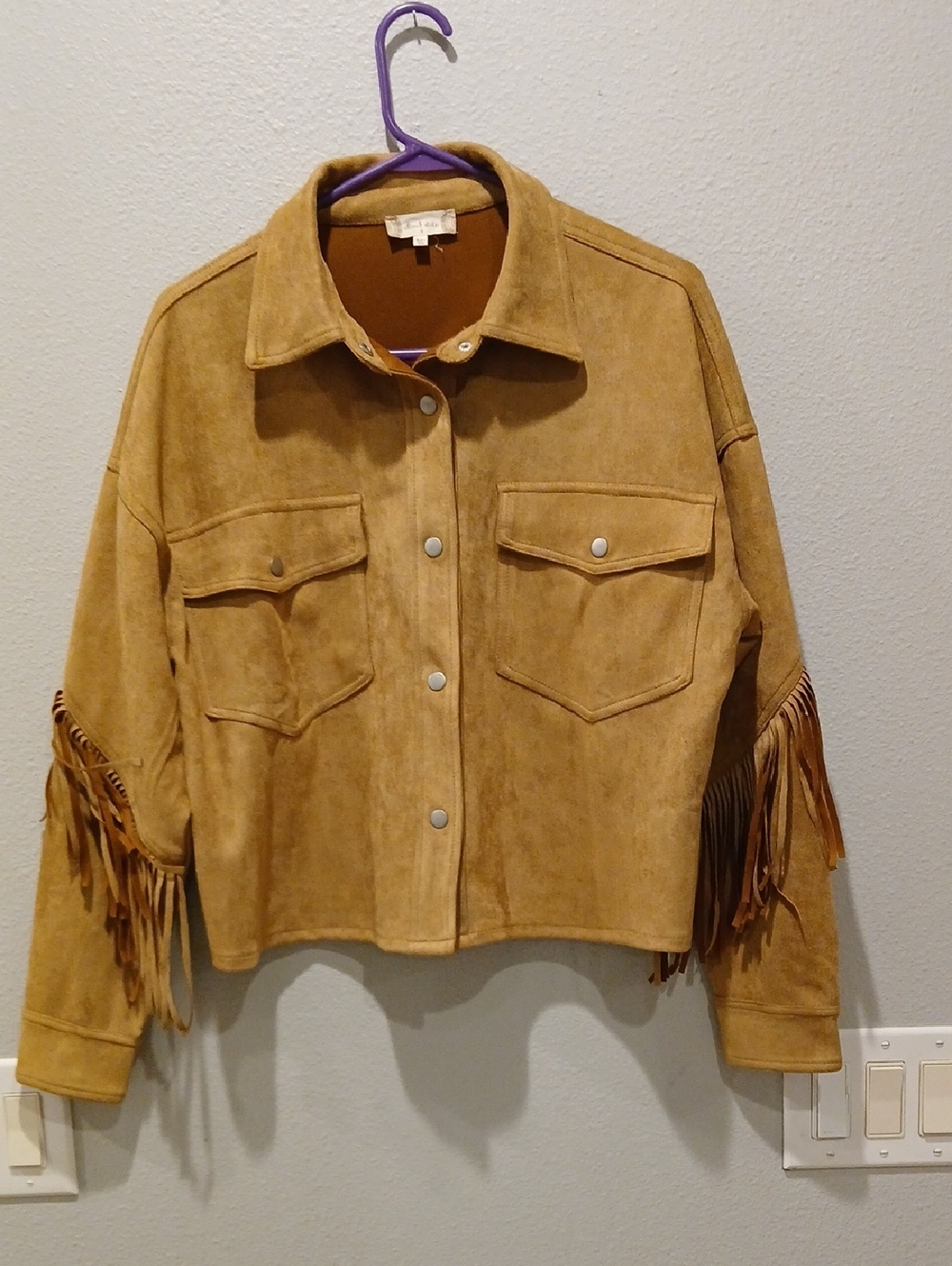 Altar'd State Small Tan Suede Fringe Cropped Jacket Cowgirl Rodeo Party